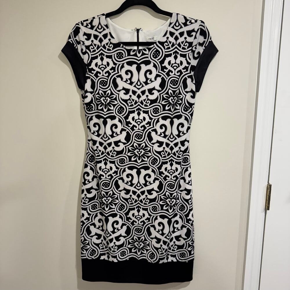 Cache Womens Black White Dress Vintage Size 6 Small Jersey Stretch Sheath